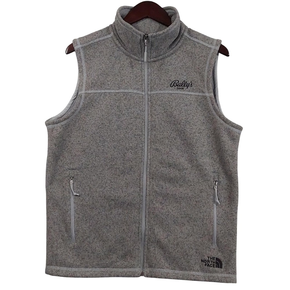 The North Face Vest Mens Medium Gray Fleece Full Zip Bally's Dover Logo